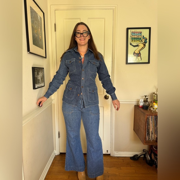 70s Vintage Denim Jacket with Banded Back Sz M - Picture 1 of 8